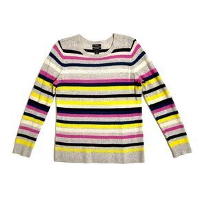 Halogen Cashmere Sweater Crew Neck Striped Grey Lightweight Pullover SZ S New